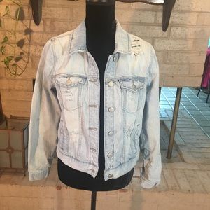 Distressed light blue jean jacket